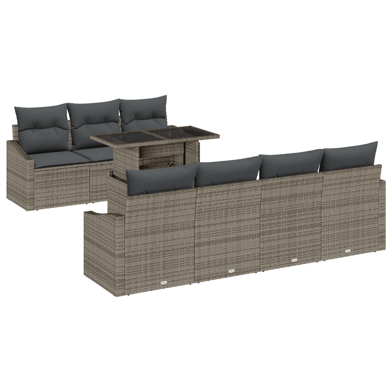 Casa si Gradina - Gradina si terasa - Mobilier exterior - Canapele si fotolii gradina - Set Canapea de Gradina de 8 Piese cu Perne Gri Poliratan - Infinity.ro