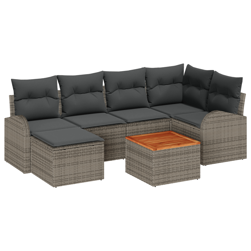 Casa si Gradina - Gradina si terasa - Mobilier exterior - Canapele si fotolii gradina - Set Canapea Gradina 7 Piese cu Perna Gri din Poliratan si Acacia - Infinity.ro