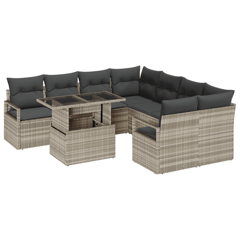 Casa si Gradina - Gradina si terasa - Mobilier exterior - Canapele si fotolii gradina - Set de canapele de gradina  cu 9 piese si pernute gri deschis din ratan poli - Infinity.ro