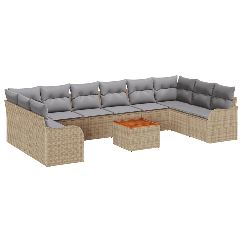 Casa si Gradina - Gradina si terasa - Mobilier exterior - Canapele si fotolii gradina - Set de canapele de gradina  cu 10 piese si perne Bej Ratan Poli Acacia - Infinity.ro