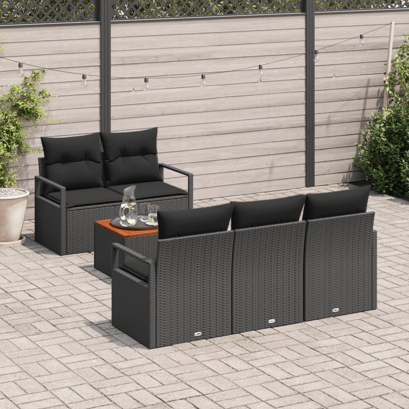 Casa si Gradina - Gradina si terasa - Mobilier exterior - Canapele si fotolii gradina - Set Canapea Gradina cu 6 Piese si Perne, Ratan Polimer Negru - Infinity.ro