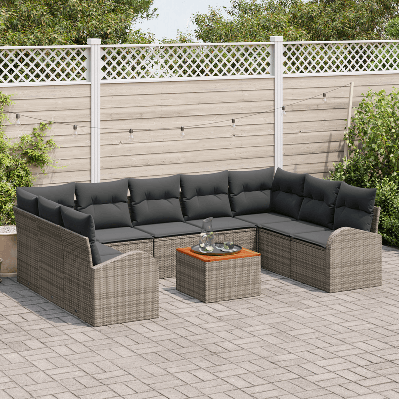 Casa si Gradina - Gradina si terasa - Mobilier exterior - Canapele si fotolii gradina - Set de Canapea Gradina cu Perne Gri Poliratan Acacia - Infinity.ro