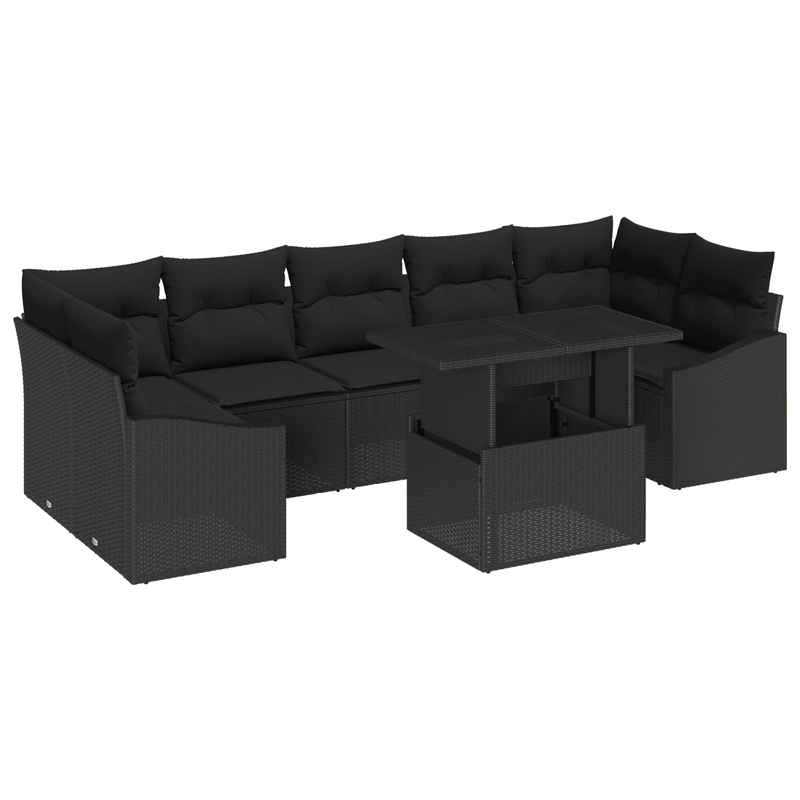 Casa si Gradina - Gradina si terasa - Mobilier exterior - Canapele si fotolii gradina - Set de 8 piese pentru gradina cu perne Negru Poliratan - Infinity.ro