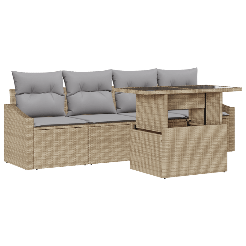 Casa si Gradina - Gradina si terasa - Mobilier exterior - Canapele si fotolii gradina - Set de canapea de gradina cu 5 piese si perne Bej Ratan Poliester - Infinity.ro