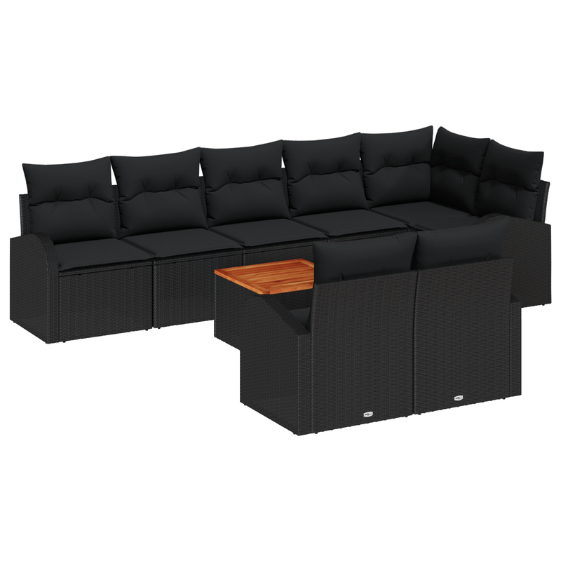 Casa si Gradina - Gradina si terasa - Mobilier exterior - Canapele si fotolii gradina - Set de 9 Piese Canapea Gradina cu Perne Negru Poliratan Acacia - Infinity.ro