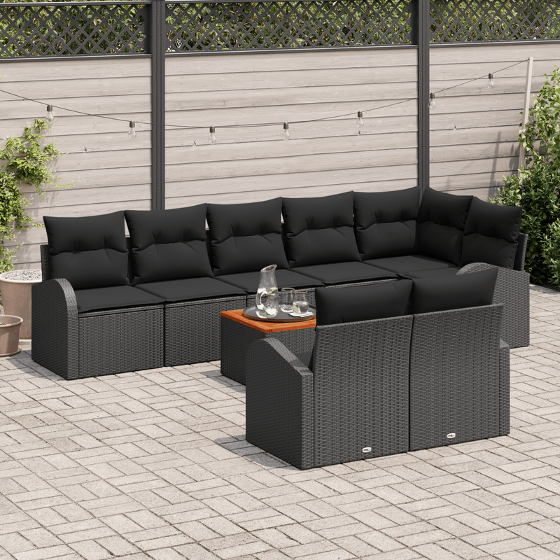 Casa si Gradina - Gradina si terasa - Mobilier exterior - Canapele si fotolii gradina - Set de 9 Piese Canapea Gradina cu Perne Negru Poliratan Acacia - Infinity.ro