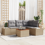 Casa si Gradina - Gradina si terasa - Mobilier exterior - Canapele si fotolii gradina - Set de canapea de gradina 5 piese cu perne Bej din poliratan si acacia - Infinity.ro