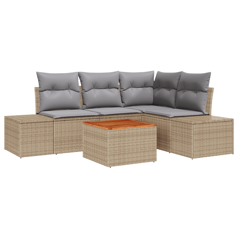 Casa si Gradina - Gradina si terasa - Mobilier exterior - Canapele si fotolii gradina - Set de canapea de gradina 5 piese cu perne Bej din poliratan si acacia - Infinity.ro
