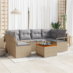 Casa si Gradina - Gradina si terasa - Mobilier exterior - Canapele si fotolii gradina - Set de Canapea pentru Gradina  7 Piese cu Perne Bej Ratan Poli Acacia - Infinity.ro