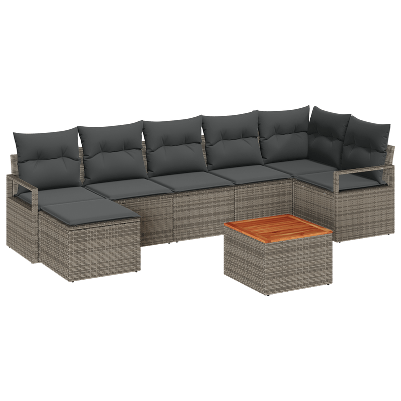 Casa si Gradina - Gradina si terasa - Mobilier exterior - Canapele si fotolii gradina - Set de 8 Piese pentru Gradina cu Pernute Gri din Ratan Poli Acacia - Infinity.ro