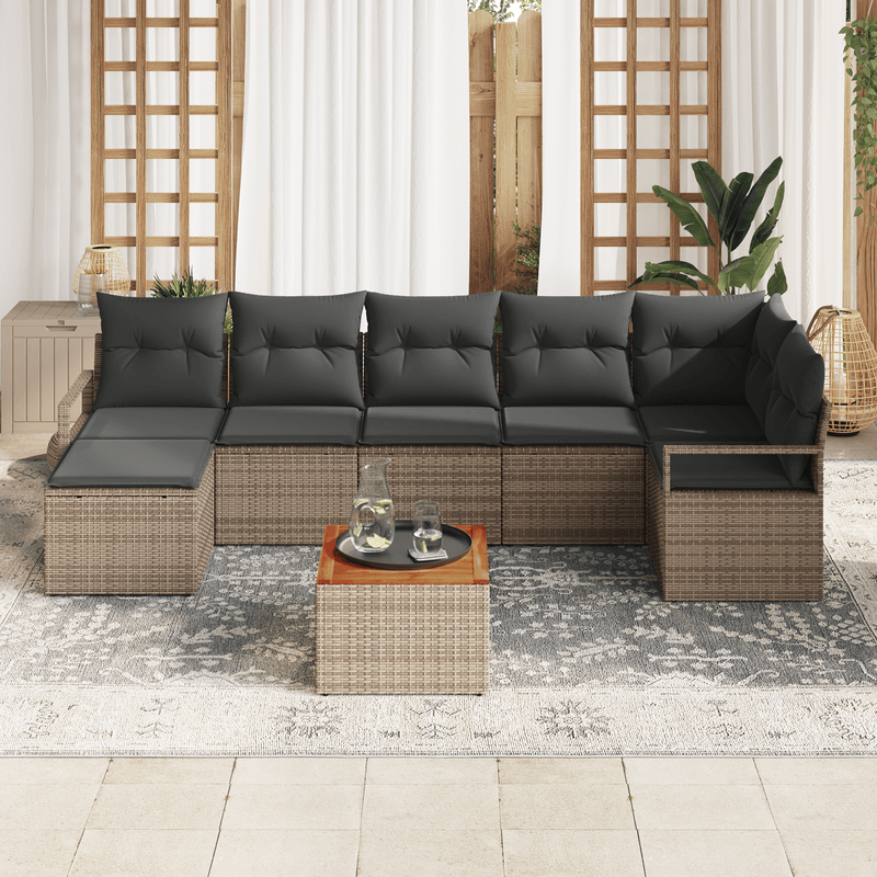 Casa si Gradina - Gradina si terasa - Mobilier exterior - Canapele si fotolii gradina - Set de 8 Piese pentru Gradina cu Pernute Gri din Ratan Poli Acacia - Infinity.ro