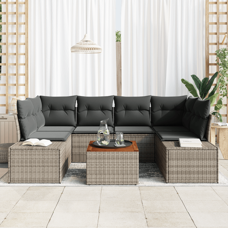Casa si Gradina - Gradina si terasa - Mobilier exterior - Canapele si fotolii gradina - Set de canapea de gradina cu 7 piese cu perne gri poliratan acacia - Infinity.ro