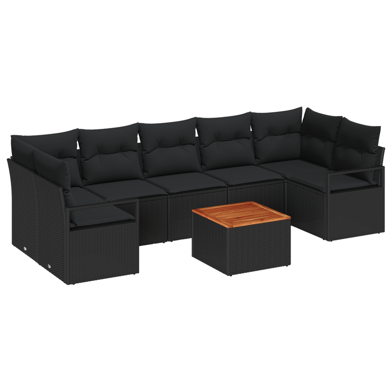 Casa si Gradina - Gradina si terasa - Mobilier exterior - Canapele si fotolii gradina - Set de Canapea pentru Gradina  8 Piese cu Perne Negre din Poliratan Acacia - Infinity.ro