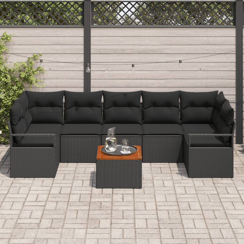 Casa si Gradina - Gradina si terasa - Mobilier exterior - Canapele si fotolii gradina - Set de Canapea pentru Gradina  8 Piese cu Perne Negre din Poliratan Acacia - Infinity.ro