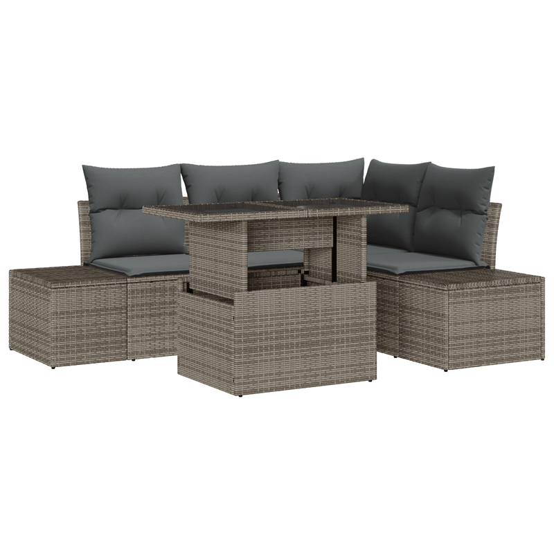 Casa si Gradina - Gradina si terasa - Mobilier exterior - Canapele si fotolii gradina - Set de 5 piese pentru gradina cu perne gri din poliratan - Infinity.ro