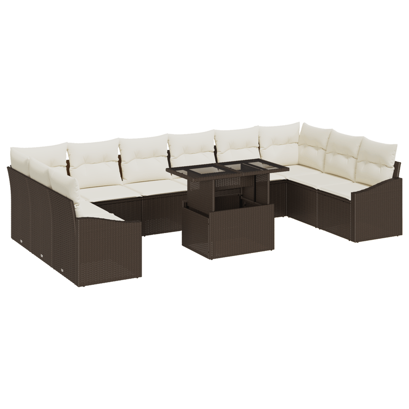 Casa si Gradina - Gradina si terasa - Mobilier exterior - Canapele si fotolii gradina - Set de 11 Piese Sofa de Gradina cu Perne Maro Ratan Poly - Infinity.ro