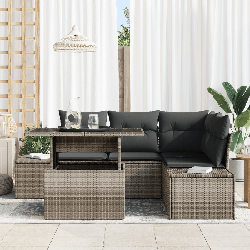 Casa si Gradina - Gradina si terasa - Mobilier exterior - Canapele si fotolii gradina - Set de 5 piese pentru gradina cu perne gri din poliratan - Infinity.ro