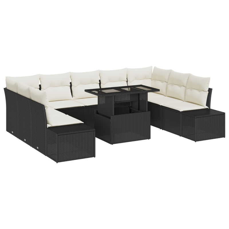 Casa si Gradina - Gradina si terasa - Mobilier exterior - Canapele si fotolii gradina - Set de canapea de gradina , 10 piese, cu perne, negru, din poliratan - Infinity.ro