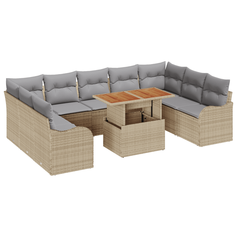 Casa si Gradina - Gradina si terasa - Mobilier exterior - Canapele si fotolii gradina - Set Canapea Gradina cu 10 Piese cu Perne Bej Ratan Poli Acacia - Infinity.ro
