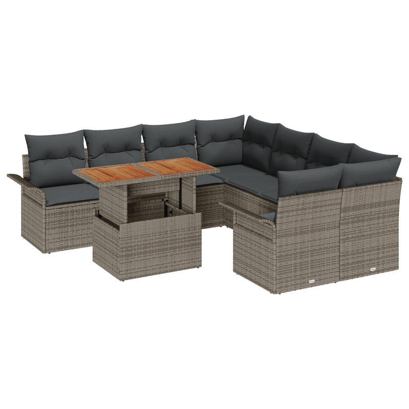 Casa si Gradina - Gradina si terasa - Mobilier exterior - Canapele si fotolii gradina - Set de canapele pentru gradina 9 piese cu perne gri din ratan poliesteric si acacia - Infinity.ro