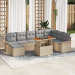 Casa si Gradina - Gradina si terasa - Mobilier exterior - Canapele si fotolii gradina - Set de masa de gradina 9 piese cu perne Bej Ratan Poliester - Infinity.ro