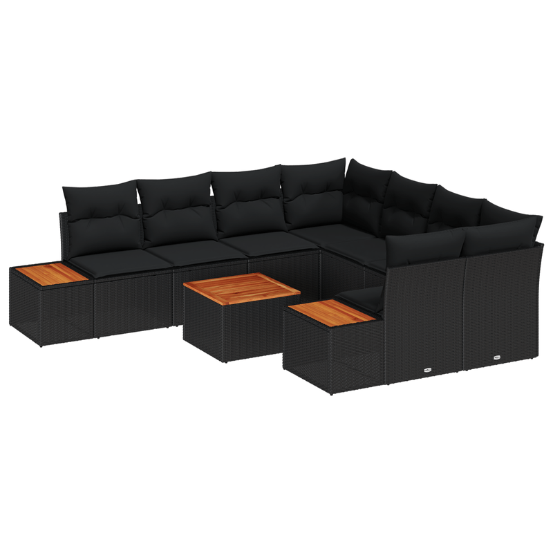 Casa si Gradina - Gradina si terasa - Mobilier exterior - Canapele si fotolii gradina - Set Canapea Gradina 9 Piese cu Perne Negru Poliratan Acacia - Infinity.ro