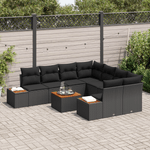 Casa si Gradina - Gradina si terasa - Mobilier exterior - Canapele si fotolii gradina - Set Canapea Gradina 9 Piese cu Perne Negru Poliratan Acacia - Infinity.ro