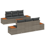 Casa si Gradina - Gradina si terasa - Mobilier exterior - Canapele si fotolii gradina - Set de canapea de gradina cu 7 piese si pernute gri din ratan poli si lemn de acacia - Infinity.ro