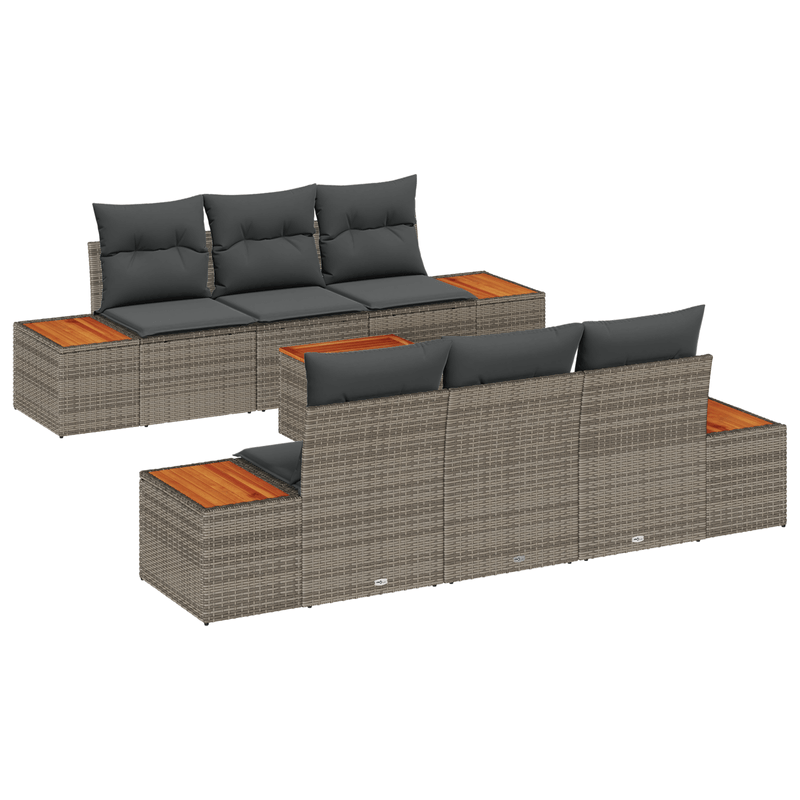 Casa si Gradina - Gradina si terasa - Mobilier exterior - Canapele si fotolii gradina - Set de canapea de gradina cu 7 piese si pernute gri din ratan poli si lemn de acacia - Infinity.ro
