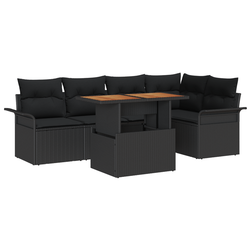 Casa si Gradina - Gradina si terasa - Mobilier exterior - Canapele si fotolii gradina - Set mese gradina 6 piese cu perne Negru Poliratan Acacia - Infinity.ro