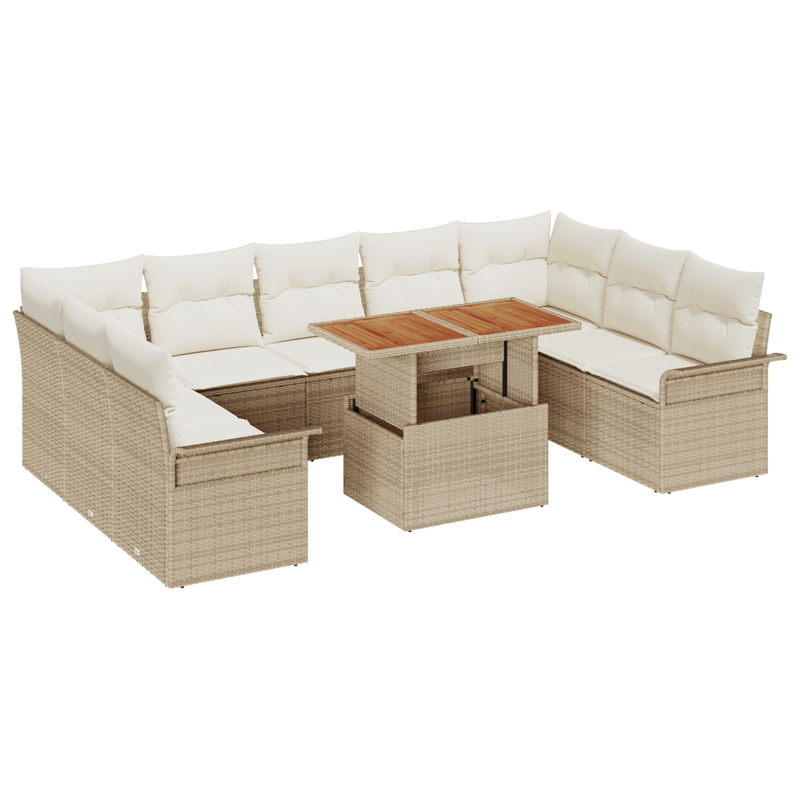 Casa si Gradina - Gradina si terasa - Mobilier exterior - Canapele si fotolii gradina - Set mese gradina 10 piese cu perne bej din ratan poli si acacia - Infinity.ro