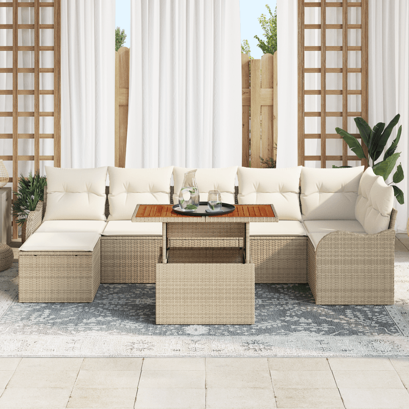 Casa si Gradina - Gradina si terasa - Mobilier exterior - Canapele si fotolii gradina - Set 8 Piese Canapele Gradina cu Perne Bej Poli Ratan Acacia - Infinity.ro