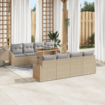 Casa si Gradina - Gradina si terasa - Mobilier exterior - Seturi mobila gradina - Set de dining 9 Piese cu perne Bej Ratan Poli Acacia - Infinity.ro