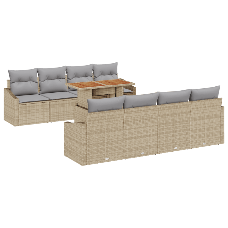 Casa si Gradina - Gradina si terasa - Mobilier exterior - Seturi mobila gradina - Set de dining 9 Piese cu perne Bej Ratan Poli Acacia - Infinity.ro