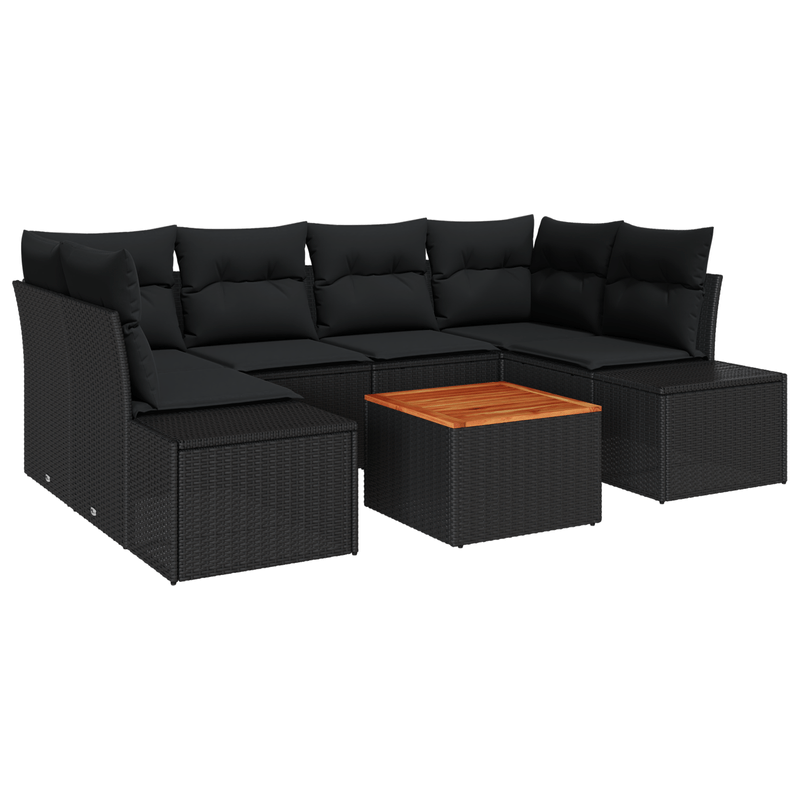 Casa si Gradina - Gradina si terasa - Mobilier exterior - Canapele si fotolii gradina - Set canapea de gradina de 7 piese cu perne negre din ratan sintetic - Infinity.ro