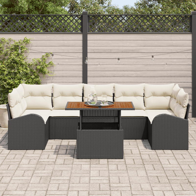 Casa si Gradina - Gradina si terasa - Mobilier exterior - Canapele si fotolii gradina - Set de dining pentru gradina de 8 piese cu perne Negru Ratan Poli Acacia - Infinity.ro