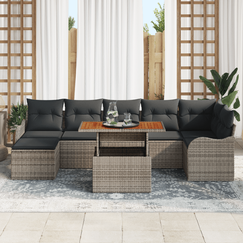 Casa si Gradina - Gradina si terasa - Mobilier exterior - Canapele si fotolii gradina - Set de 8 piese pentru gradina cu perne gri din poliratan si acacia - Infinity.ro