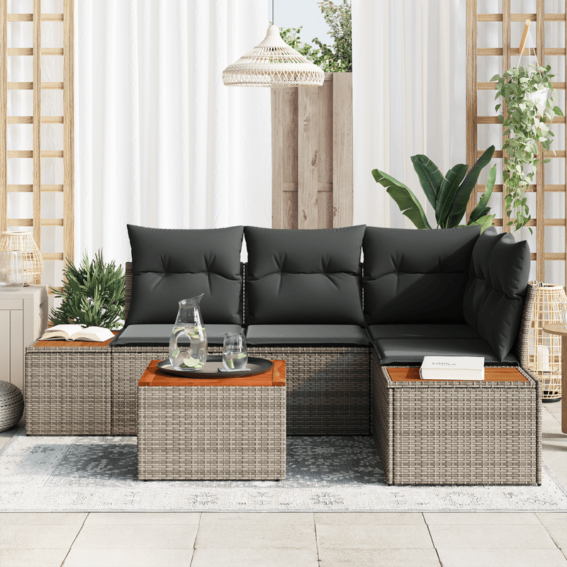 Casa si Gradina - Gradina si terasa - Mobilier exterior - Canapele si fotolii gradina - Set Canapea Gradina cu Perne Gri Poliratan Acacia - Infinity.ro