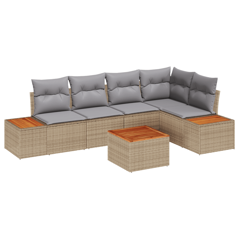 Casa si Gradina - Gradina si terasa - Mobilier exterior - Canapele si fotolii gradina - Set de 6 piese Canapele Gradina cu Perne Bej Ratan Poli Acacia - Infinity.ro