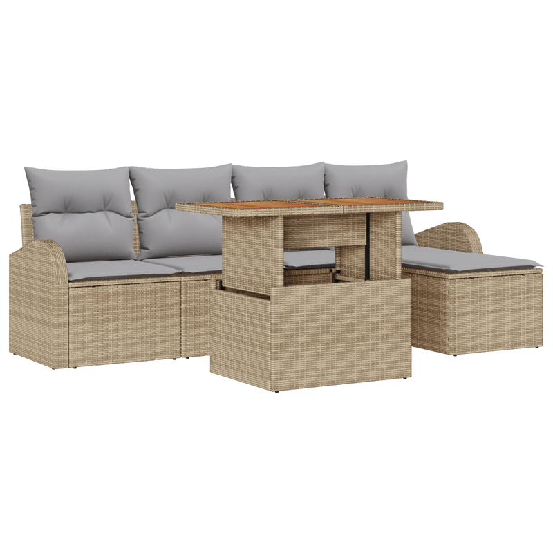 Casa si Gradina - Gradina si terasa - Mobilier exterior - Canapele si fotolii gradina - Set mese gradina 6 piese cu perne Bej Ratan Acacia - Infinity.ro