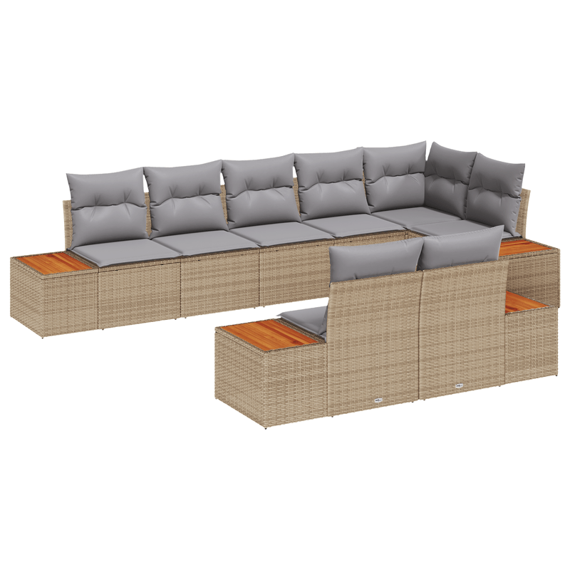 Casa si Gradina - Gradina si terasa - Mobilier exterior - Canapele si fotolii gradina - Set de Canapea de Gradina de 8 Piese cu Pernute Bej Poliratan Acacia - Infinity.ro