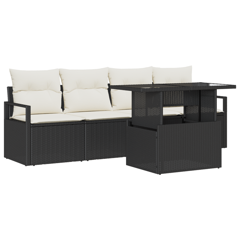 Casa si Gradina - Gradina si terasa - Mobilier exterior - Canapele si fotolii gradina - Set de canapea de gradina de 5 piese cu perne Negru Rachita Poliester - Infinity.ro