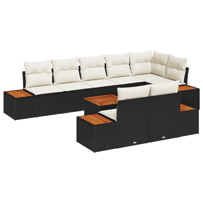 Casa si Gradina - Gradina si terasa - Mobilier exterior - Canapele si fotolii gradina - Set de canapea de 9 piese pentru gradina cu perne Negru Poliratan Acacia - Infinity.ro