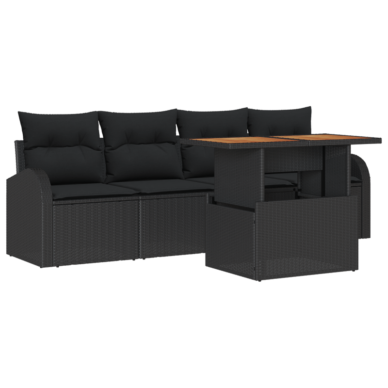 Casa si Gradina - Gradina si terasa - Mobilier exterior - Canapele si fotolii gradina - Set de dining gradina de 5 piese cu perne Negru Ratan Polimeric Acacia - Infinity.ro