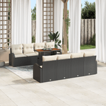 Casa si Gradina - Gradina si terasa - Mobilier exterior - Canapele si fotolii gradina - Set de dining pentru gradina cu 9 piese si perne, Negru, Rattan, Acacia - Infinity.ro
