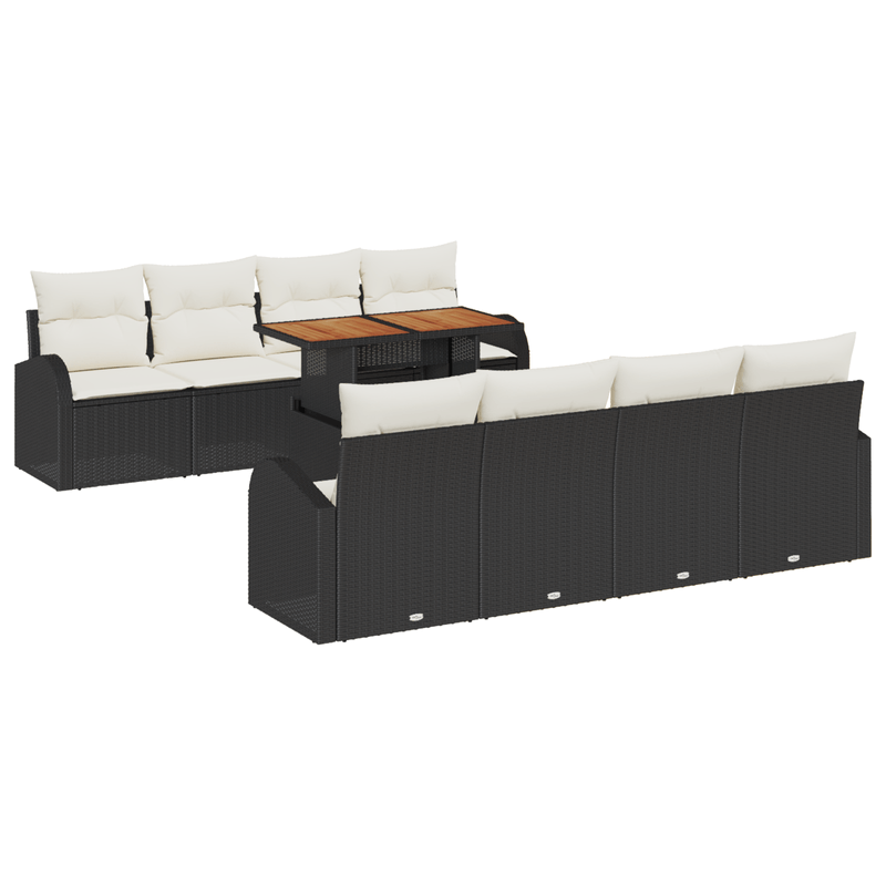Casa si Gradina - Gradina si terasa - Mobilier exterior - Canapele si fotolii gradina - Set de dining pentru gradina cu 9 piese si perne, Negru, Rattan, Acacia - Infinity.ro