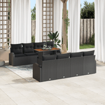 Casa si Gradina - Gradina si terasa - Mobilier exterior - Canapele si fotolii gradina - Set de dining pentru gradina cu 9 piese si perne Negru Poliratan Acacia - Infinity.ro