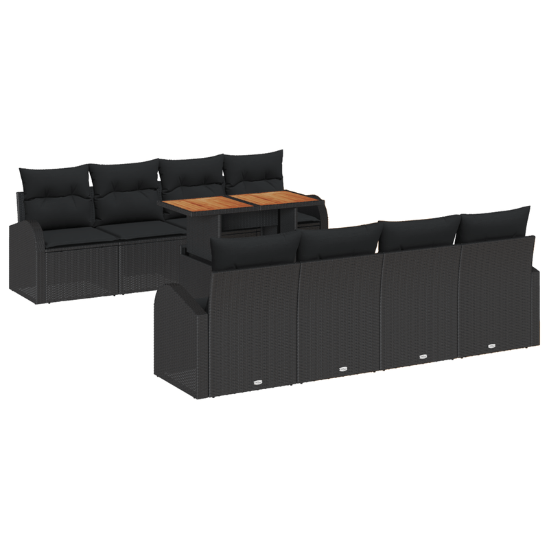 Casa si Gradina - Gradina si terasa - Mobilier exterior - Canapele si fotolii gradina - Set de dining pentru gradina cu 9 piese si perne Negru Poliratan Acacia - Infinity.ro