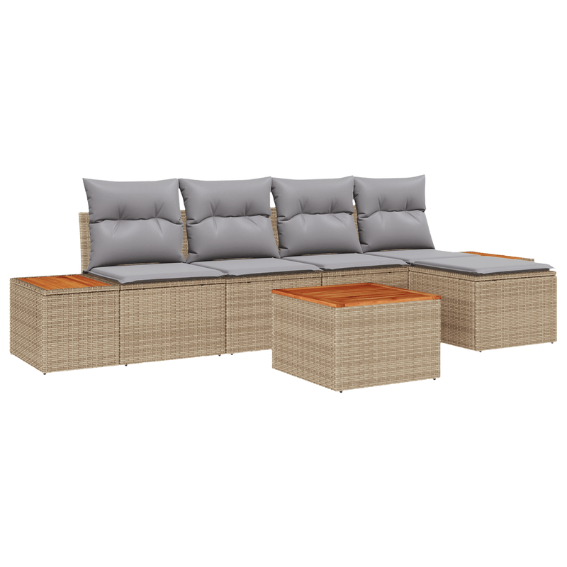 Casa si Gradina - Gradina si terasa - Mobilier exterior - Canapele si fotolii gradina - Set de Sofa pentru Gradina de 6 Piese cu Pernite Bej Ratan Poli Acacia - Infinity.ro