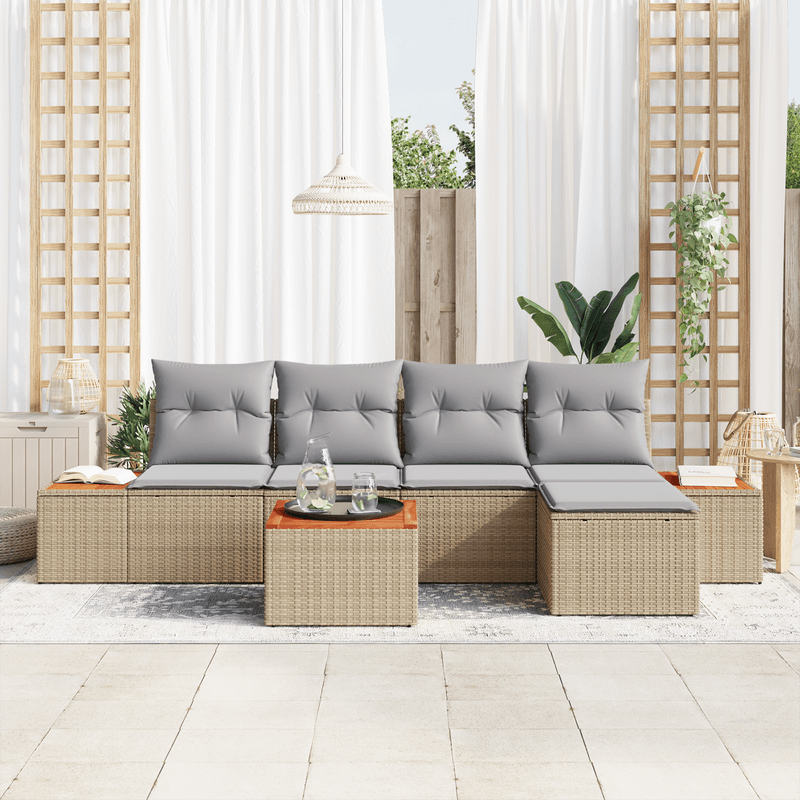 Casa si Gradina - Gradina si terasa - Mobilier exterior - Canapele si fotolii gradina - Set de Sofa pentru Gradina de 6 Piese cu Pernite Bej Ratan Poli Acacia - Infinity.ro